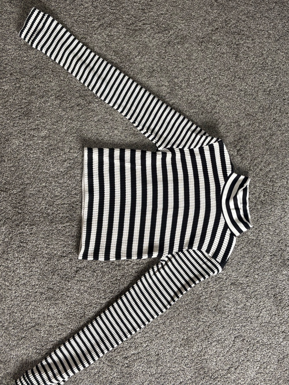Aerie Waffle Knit Black & White Striped Long-Sleeve Top - Picture 1 of 3